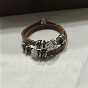 Brown Leather Bracelet with Silver Accents